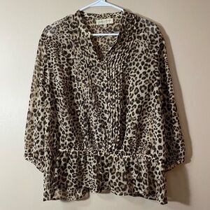 Jones New York Sports Petite Sheer Long Sleeve Blouse Cheetah Women’s XLP